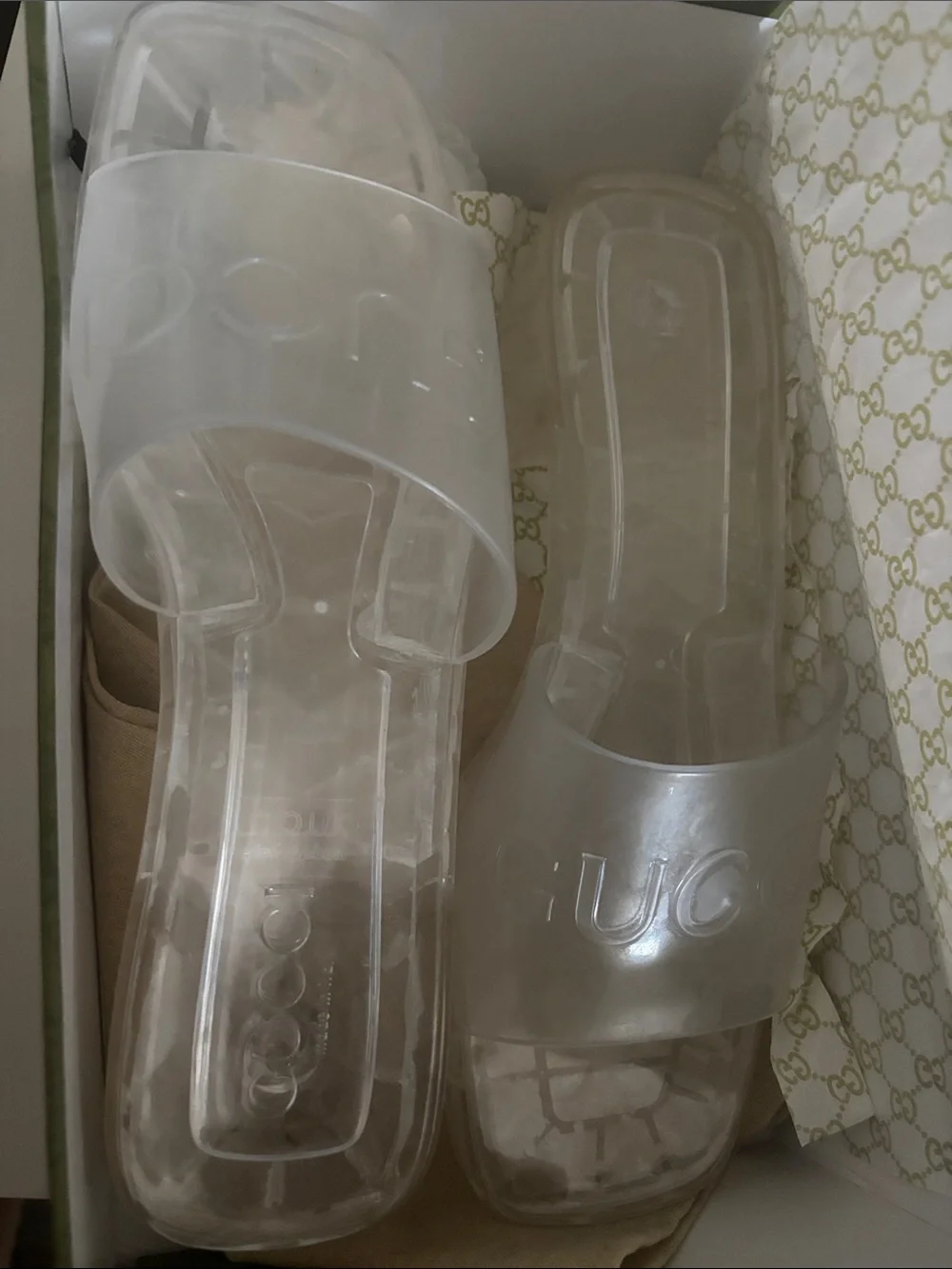 Authentic Gucci Translucent Clear Platform Slide Sandals